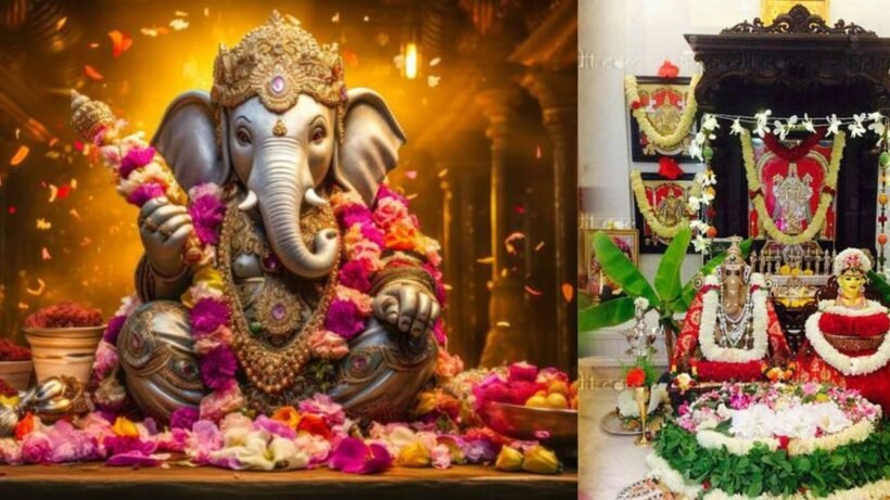Installing Lord Ganesha on the Gauri-Ganesh festival