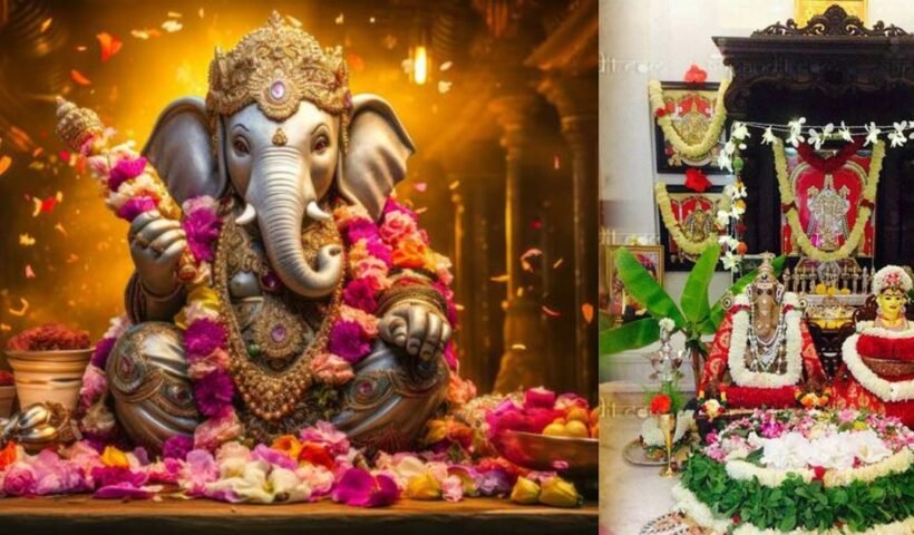 Installing Lord Ganesha on the Gauri-Ganesh festival