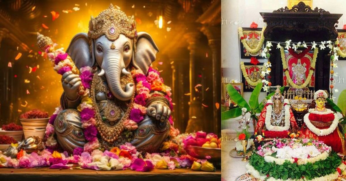 Installing Lord Ganesha on the Gauri-Ganesh festival