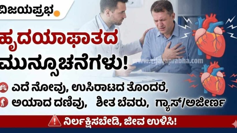 "Vijayaprabha Health News Heart Attack Early Warning Signs in Kannada - Chest Pain and Indigestion Symptoms Thumbnail"