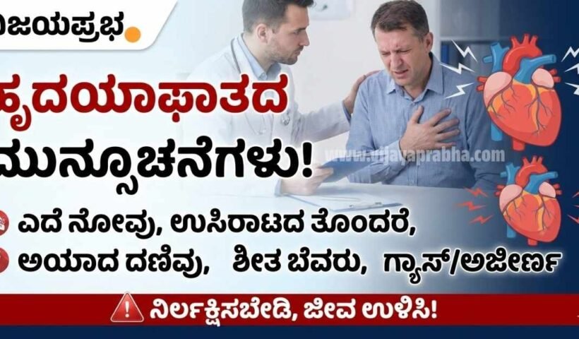 "Vijayaprabha Health News Heart Attack Early Warning Signs in Kannada - Chest Pain and Indigestion Symptoms Thumbnail"