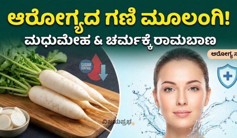 "Health benefits of Radish Moolangi for Diabetes and Skin care in Kannada"