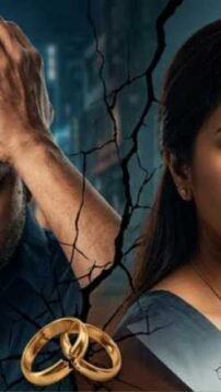 "Symbolic image representing the divorce case of Tamil actor Thalapathy Vijay and his wife Sangeetha, featuring broken wedding rings, a court gavel, legal documents, and a cracked background."