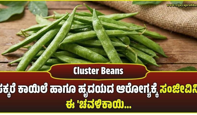 "Fresh green cluster beans (chavalikayi or gorikayi) with water droplets on a wooden table. Representative image for health benefits, diabetes, and blood pressure control."