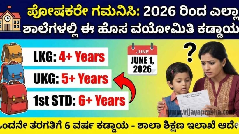 Karnataka School Admission Age Limit 2026: Mandatory 6 years for 1st Standard, 4 years for LKG, and 5 years for UKG by June 1st. Worried mother checking school application with child.