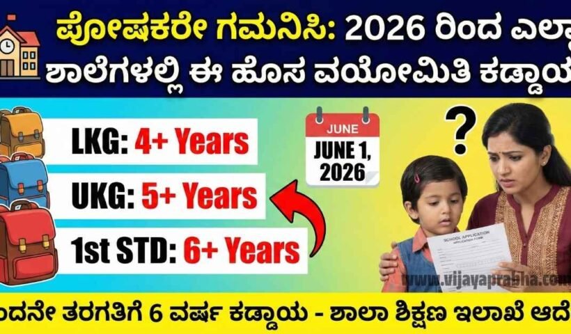 Karnataka School Admission Age Limit 2026: Mandatory 6 years for 1st Standard, 4 years for LKG, and 5 years for UKG by June 1st. Worried mother checking school application with child.
