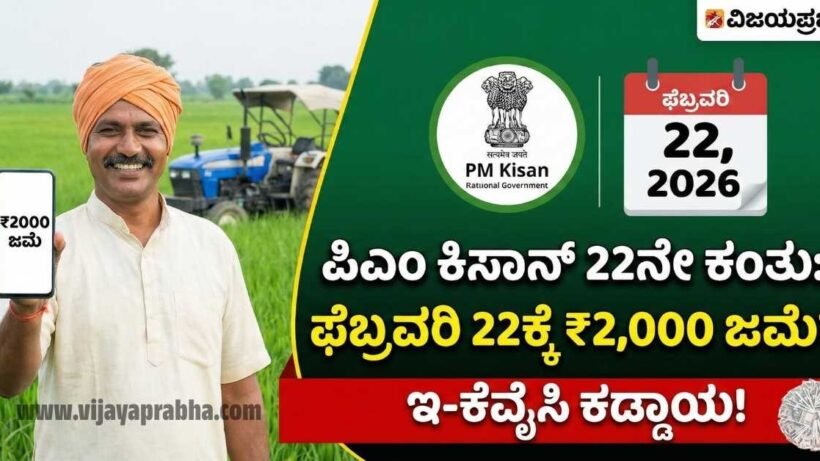 PM Kisan 22nd installment release date likely on February 22, 2026. Happy farmer showing ₹2000 credit on mobile.