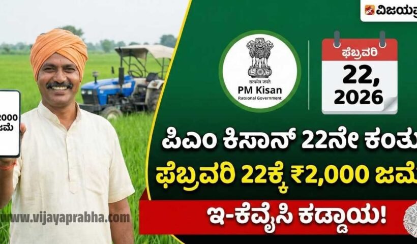 PM Kisan 22nd installment release date likely on February 22, 2026. Happy farmer showing ₹2000 credit on mobile.