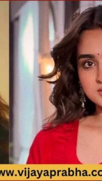 "Distressed portrait of actress Ayesha Khan, showing tears and anxiety with clasped hands. The chaotic background lines of light symbolize overwhelming cyber threats. Representative image for Vijayaprabha news."